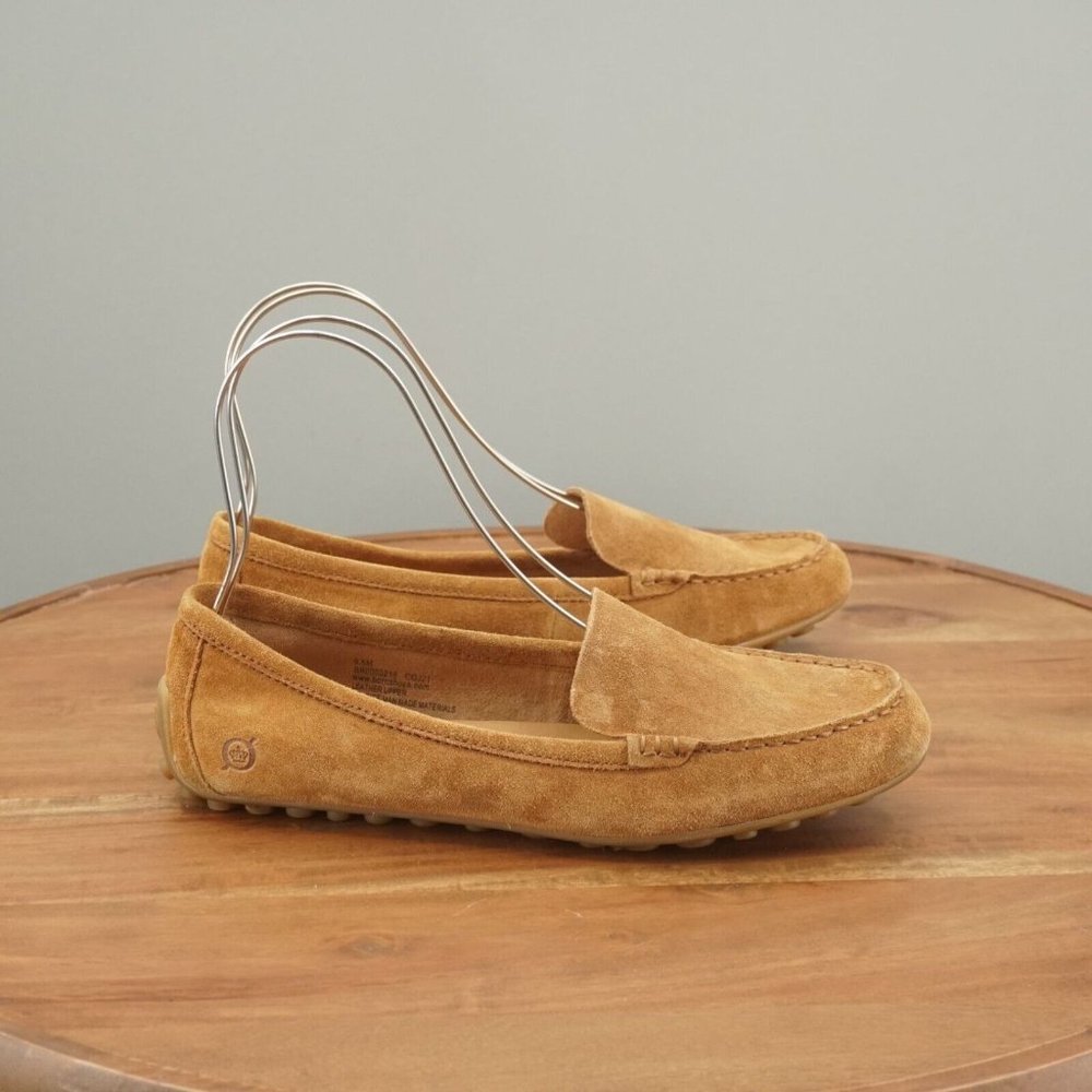 Born Womens Axona Loafers Driving Shoes Tan Beige Suede Slip On Size 9.5M